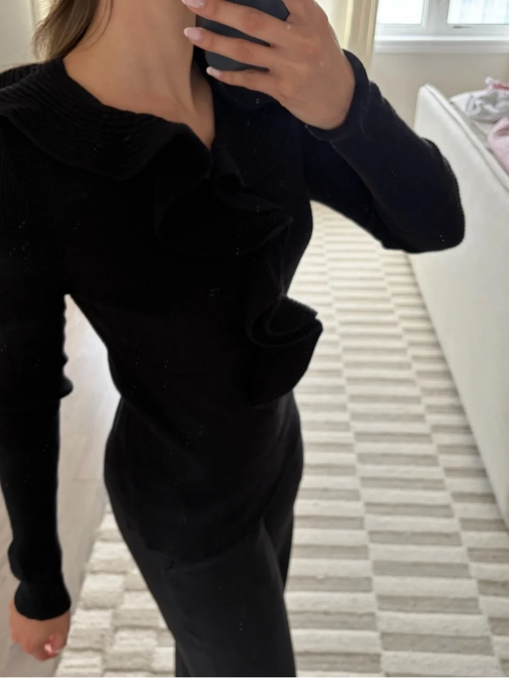 Seventy Black Ruffle-Trim Ribbed Sweater - Picture 3 of 4